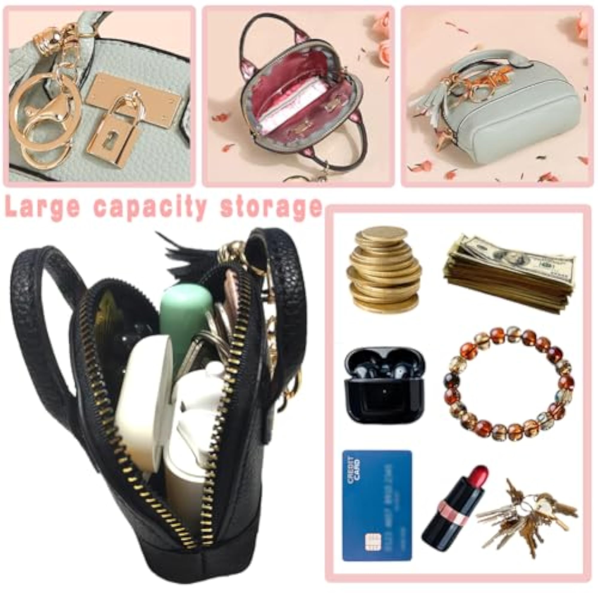 Mini Tote Bag Keychain Coin Purse Pu Leather Key Chain